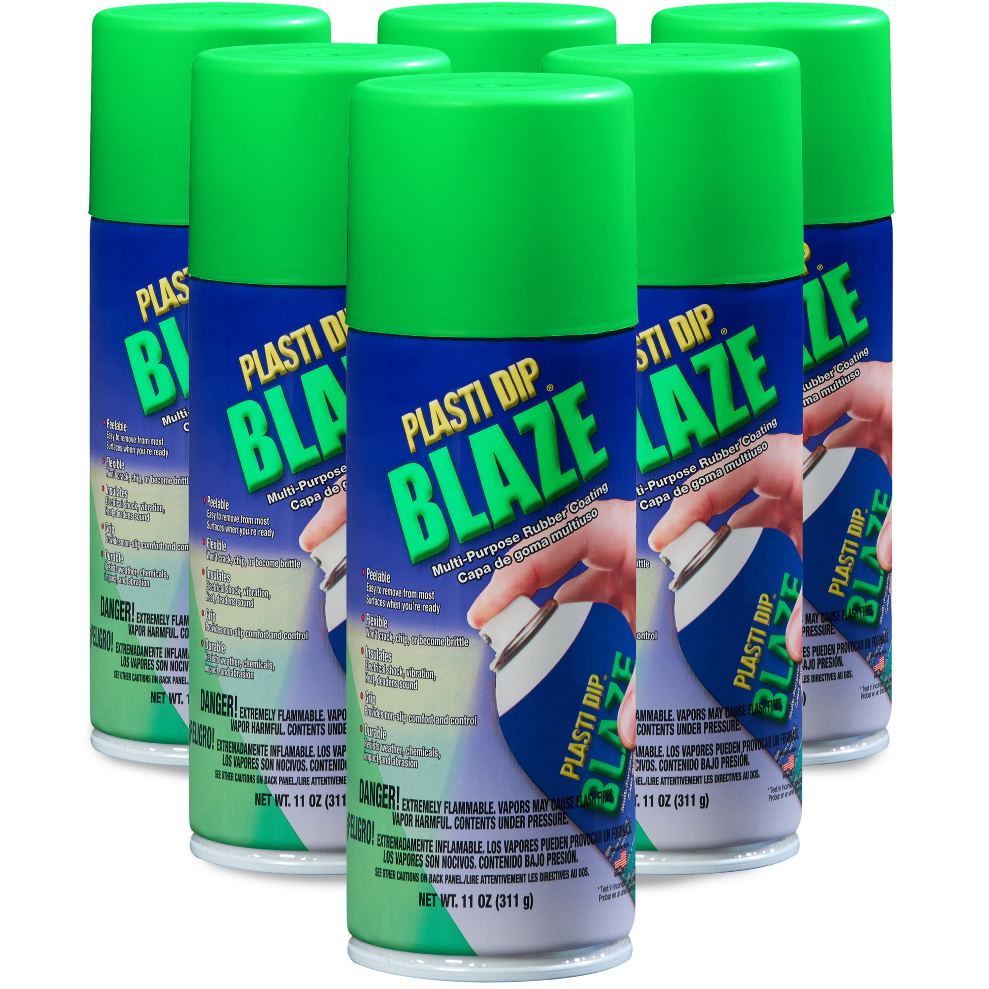 Plasti Dip Blaze Spray — 11-Oz., Neon Green, Flexible Rubber Coating, 6 Pk, Model# 11224-6
